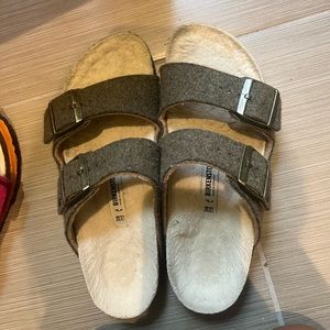 Green felt Birkenstocks